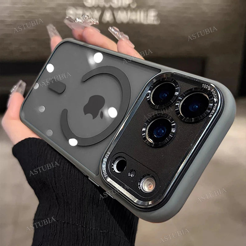 Luxury Magnetic Metal Lens Bumper Protection Case For iPhone 14 13 12 11 Pro Max Plus Magsafe Acrylic Clear Cover by Smarsty