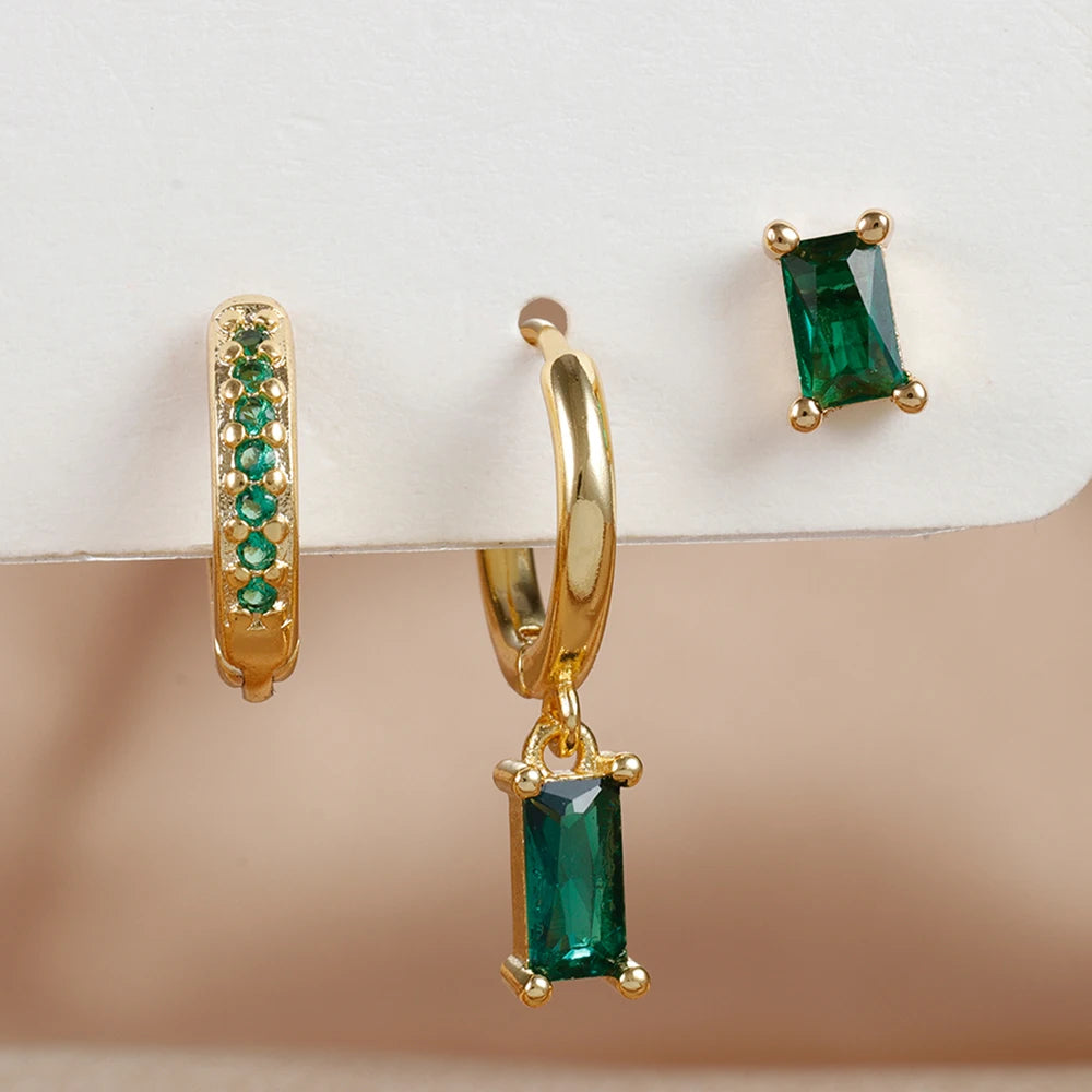 Green Zircon Flower Dangle Earrings Set for Women Fashion Jewelry - Smarsty