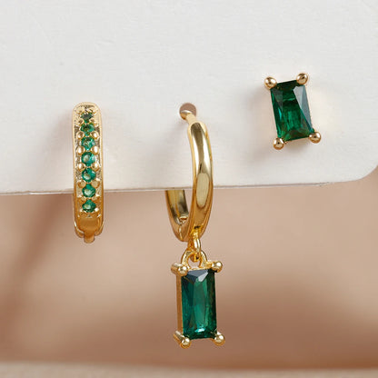 Green Zircon Flower Dangle Earrings Set for Women Fashion Jewelry - Smarsty