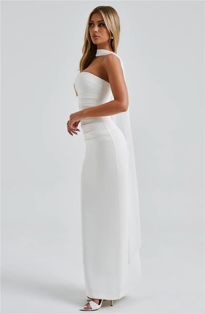 Mozision Scarf Collar Strapless Sexy Maxi Dress For Women Fashion Off-shoulder Backless Bodycon Club Party Long Dress Elegant - Smarsty