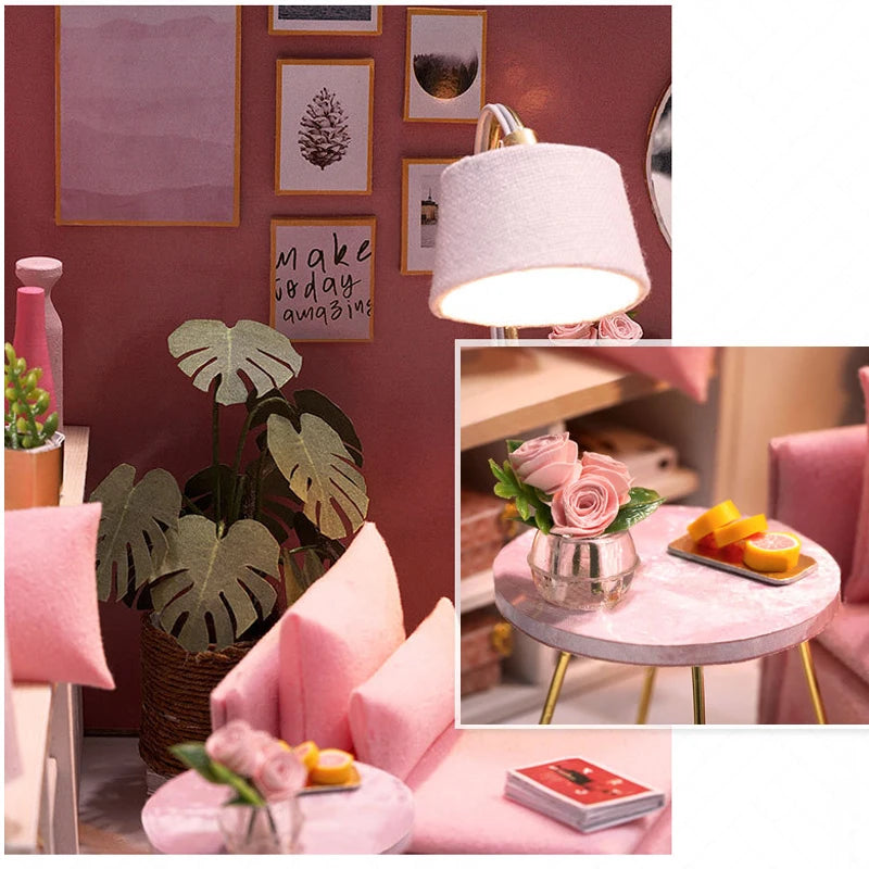 Wooden Mini Miniature Doll House DIY Small House Kit 3D Puzzle Building Assembly House Furniture Toy Children's Birthday Gifts