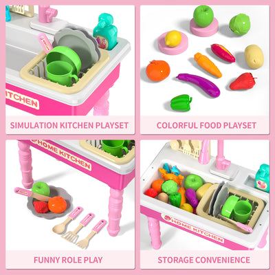 Play Kitchen Sink Toy with Running Water, Dishwasher and Upgraded Automatic Water Cycle System
