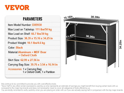 SucceBuy Folding Portable Bar Table Tradeshow Podium Table for Party Picnic Exhibition Include Carrying Case Storage Shelf Skirt - Smarsty