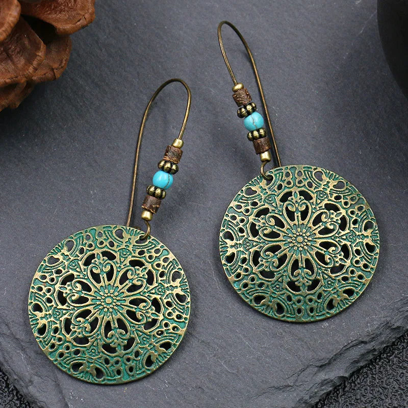 Vintage Bohemian Big Drop Earrings with Geometric Leaf Design - Smarsty