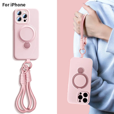 For iPhone 17 Pro Max Lanyard Magnetic Phone Case For iPhone Air 16 13 15 14 Pro Max For Magsafe Wireless Charge Silicone Cover - Smarsty