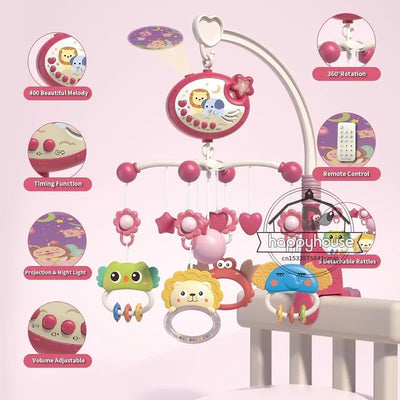 Musical Baby Crib Mobile with Lights Music Projection for Infants Remote Control Crib Toys for Newborn Baby Mobile for Crib Toys - Smarsty
