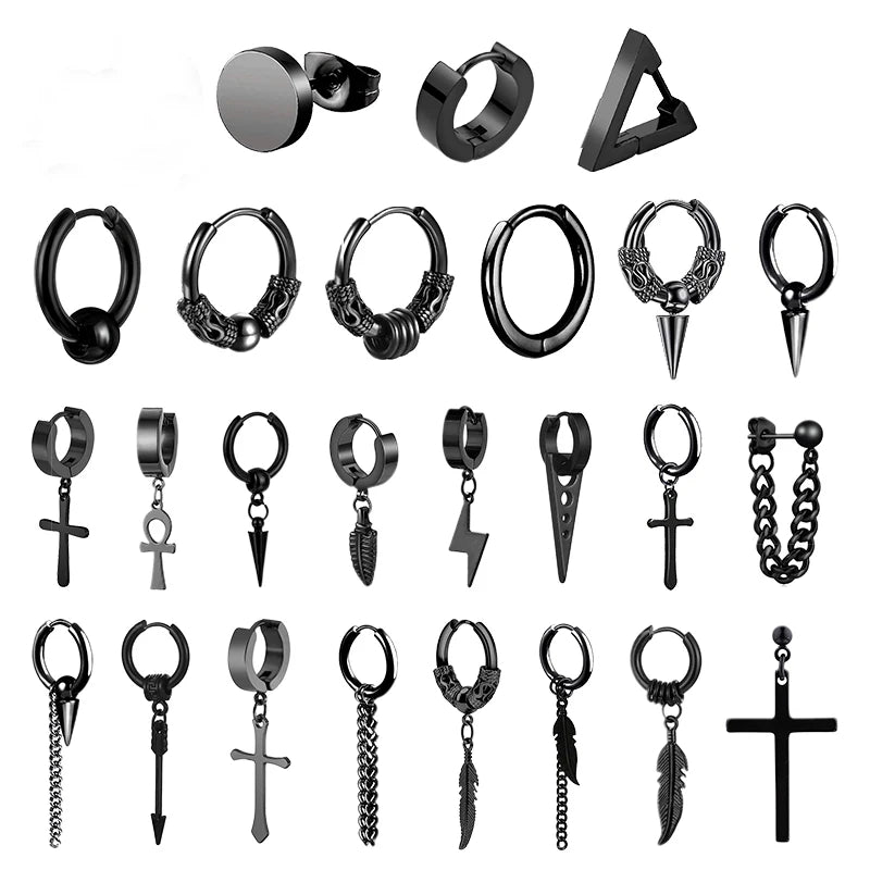 Punk Stainless Steel Stud Earrings Set for Men and Women - Smarsty