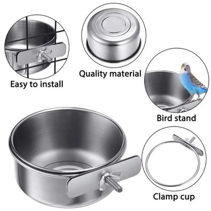 Stainless Steel Bird Feeder Bowl with Clamp Design - Smarsty