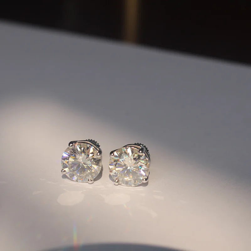 Moissanite Studs 0.5 To 2Ct Sterling Silver Screw Back - Smarsty