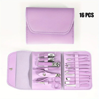 16 Piece Professional Nail Clippers Set with Travel Case - Smarsty