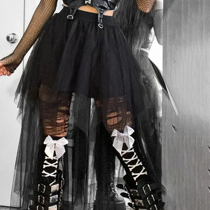 Sexy Net Yarn High-Waisted Irregular Skirt for Women Summer New European and American Gothic Style Versatile Casual Skirts - Smarsty