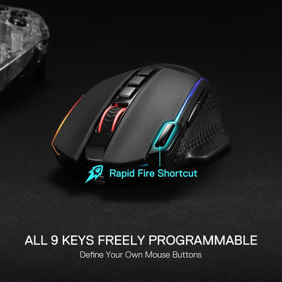 Redragon M991 Wireless Gaming Mouse 26000 DPI 3-Mode Gamer 9 Macro Buttons RGB Backlight Mice, Black - Smarsty