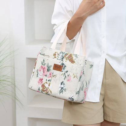 Insulated Floral Lunch Bag Large Capacity Bento Cooler - Smarsty