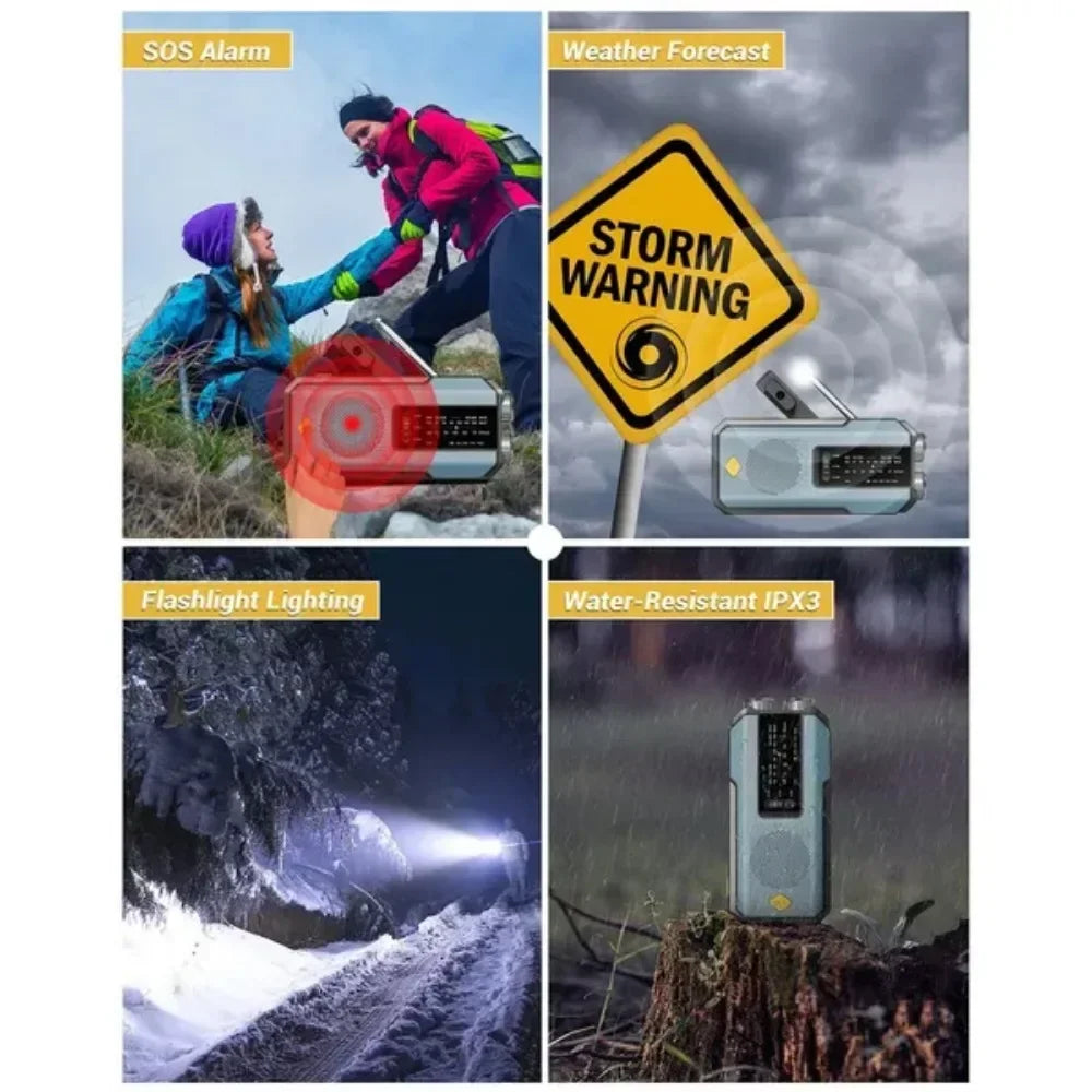 Solar Hand Crank Powered Camping Light With AM/FM Radio Outdoor 2000mAh USB Charging Multifunctional Hand Dynamo LED Flashlight by Smarsty