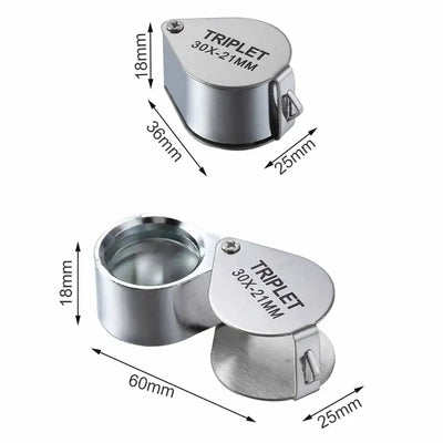 10-30X Pocket Loupe Magnifier Jewelry Magnifying Glass Foldable Diamond Lupa Triplet Jewelers Eye Glass Tool Reading Magnifier - Smarsty