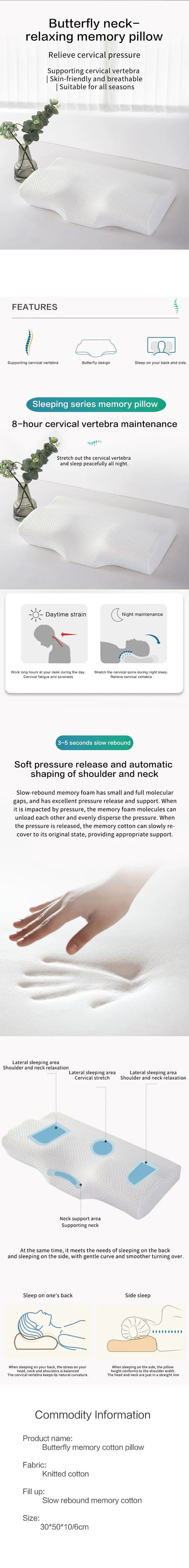 Memory Foam Neck Pillow for Comfortable Sleep - Smarsty