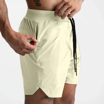 2024 New Men's Shorts Single-Layer Woven Quick Dry Solid Color Running Fitness Sports Casual American Fifth Pants Comfortable - Smarsty