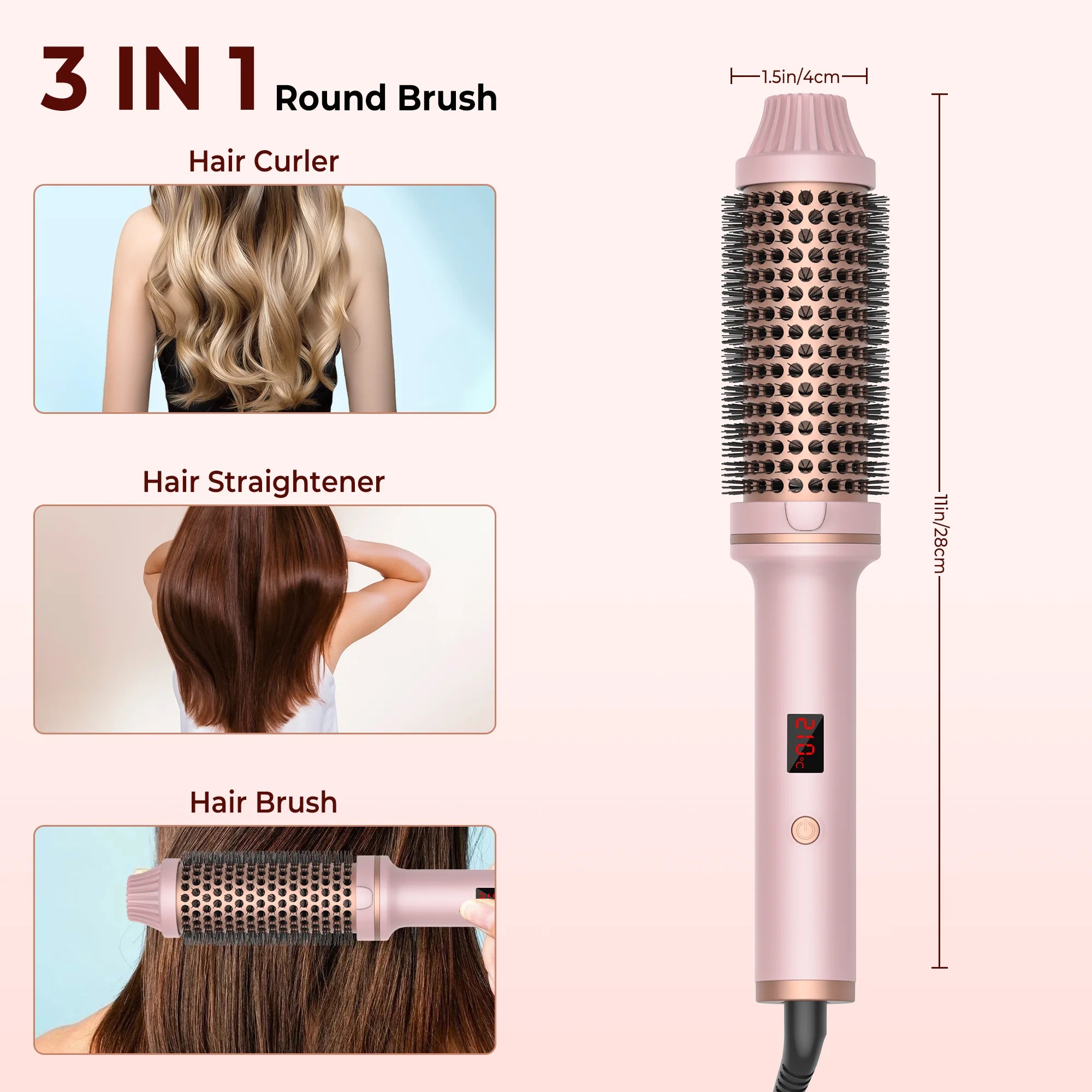 1.5 Inch Ceramic Heated Hair Curling Brush - Smarsty