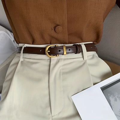 Mens Vintage PU Leather Belt with Classic Buckle - Smarsty