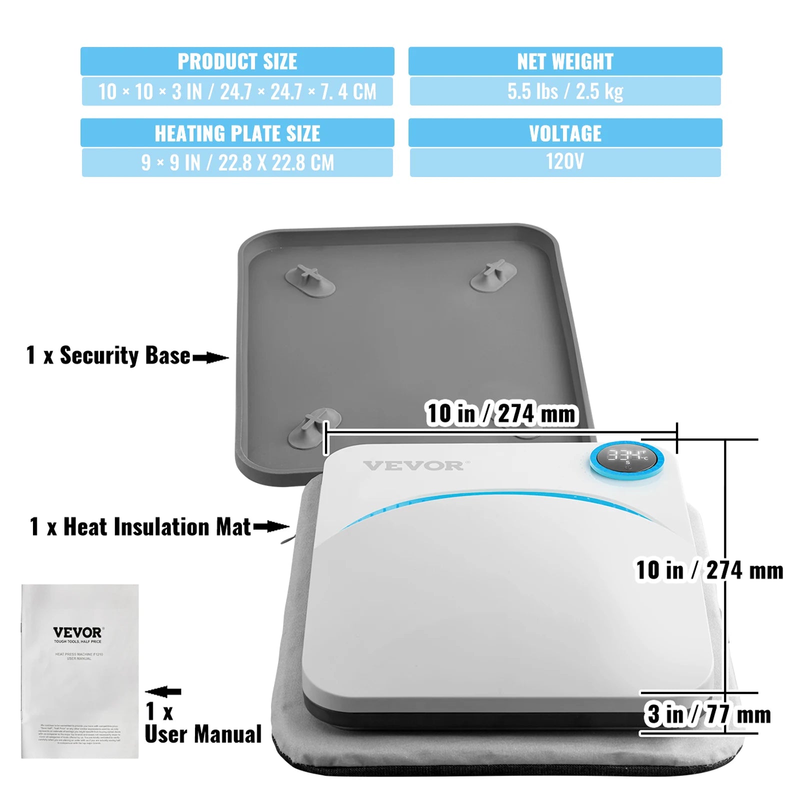 SucceBuy 9x9/12x10 in Portable Heat Press Machine DIY Shirt Printing Multifunctional Sublimation Transfer HTV Vinyl T-shirt Bag - Smarsty