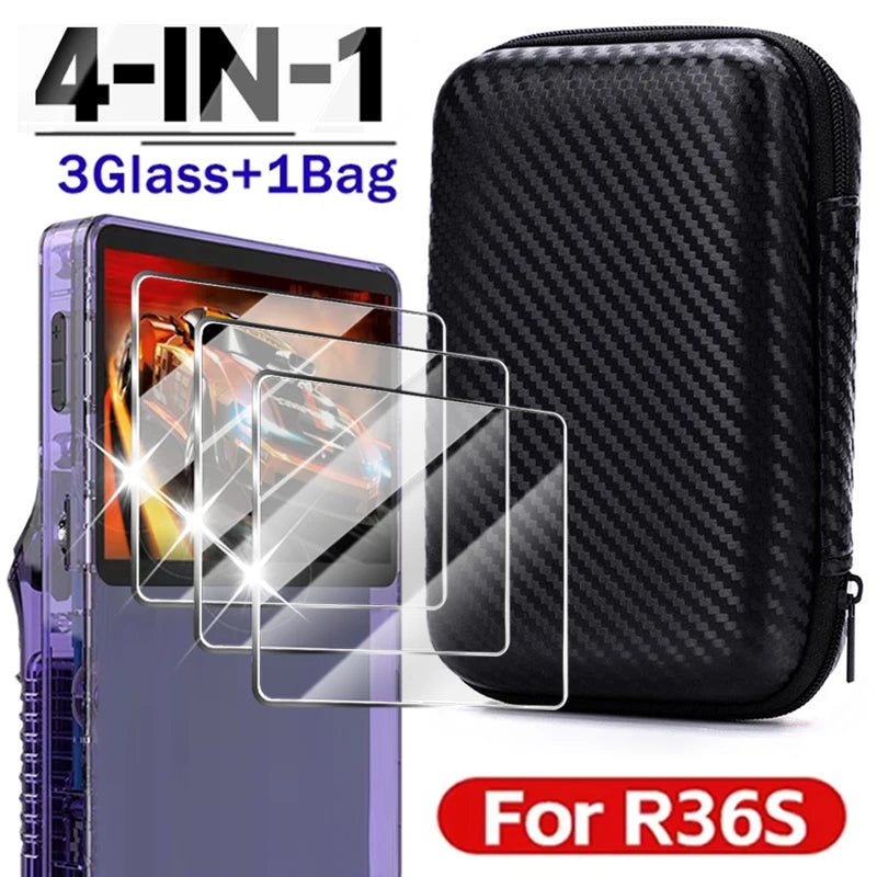 4 in 1 R36S Game Console Carrying Case and Screen Protectors - Smarsty