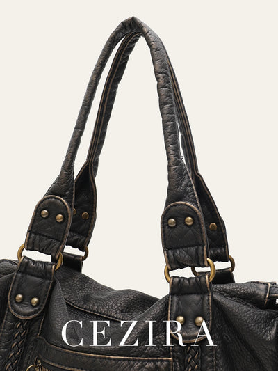 PU Leather Tote Bag With Zip Pockets Crossbody For Travel - Smarsty