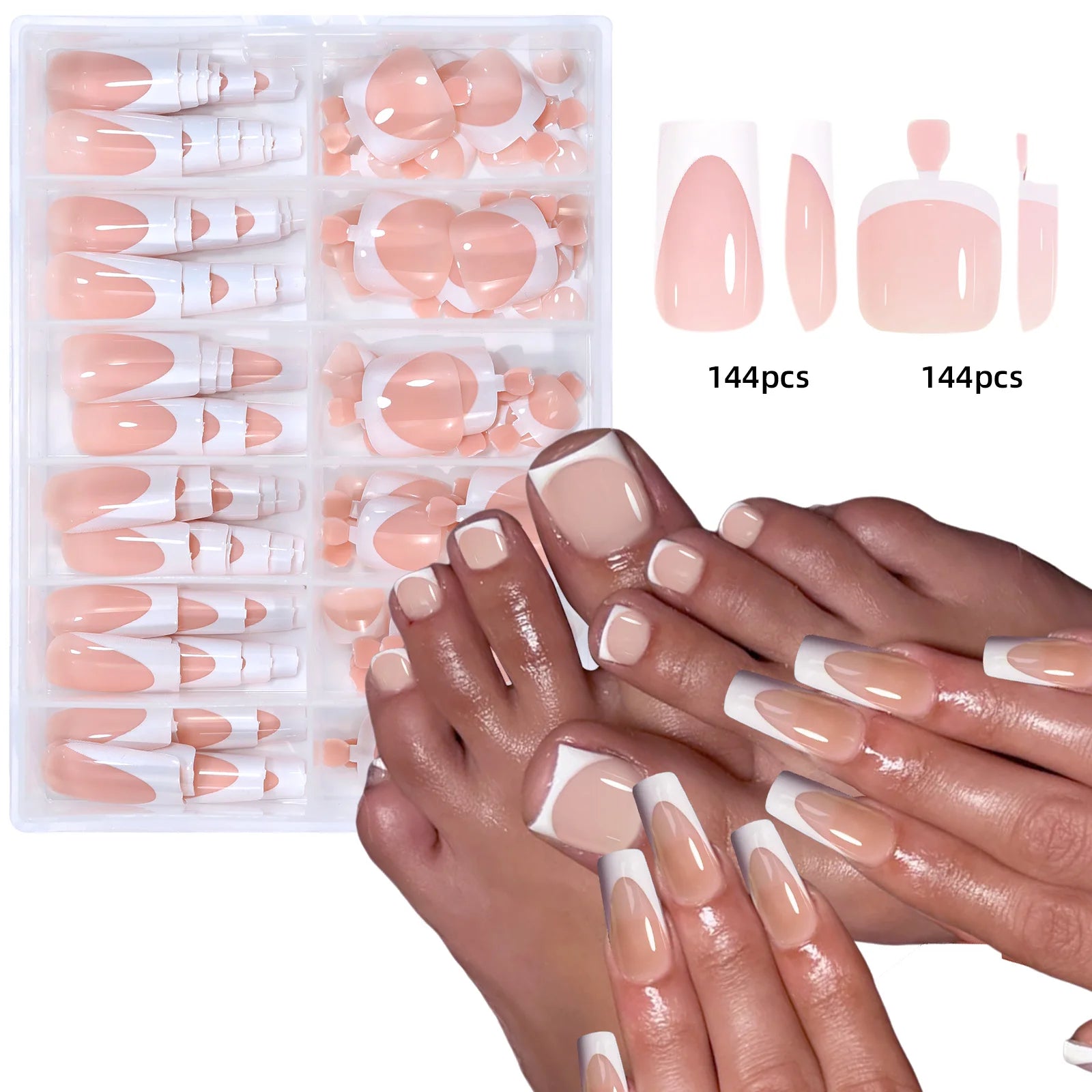 144 Piece Summer Shiny Acrylic Toenail Set - Smarsty