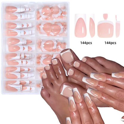 144 Piece Summer Shiny Acrylic Toenail Set - Smarsty