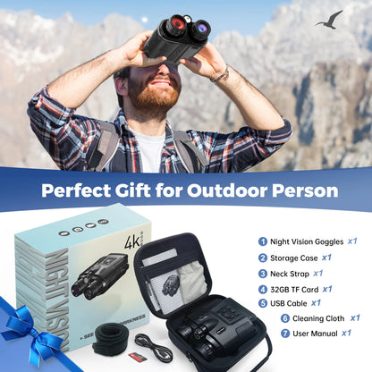 4K Night Vision Binoculars 3inch Screen 8X Digital Zoom With Tactical Light 5000mAh Rechargeable Infrared Vision Night Goggle