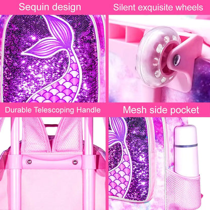 Rolling Backpack for Girls with Lunch Box and Pencil Case - Smarsty