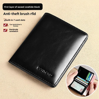 Men Wallet Genuine Leather Rfid Blocking Trifold Wallet Vintage Thin Short Multi Function ID Credit Card Holder Male Purse Money - Smarsty