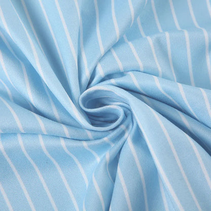 Sweetown Blue Stripe Short Sleeve Shirts For Women Button Up Turn Down Collar Slim Simple Casual Preppy Tops Basic Summer Tees - Smarsty