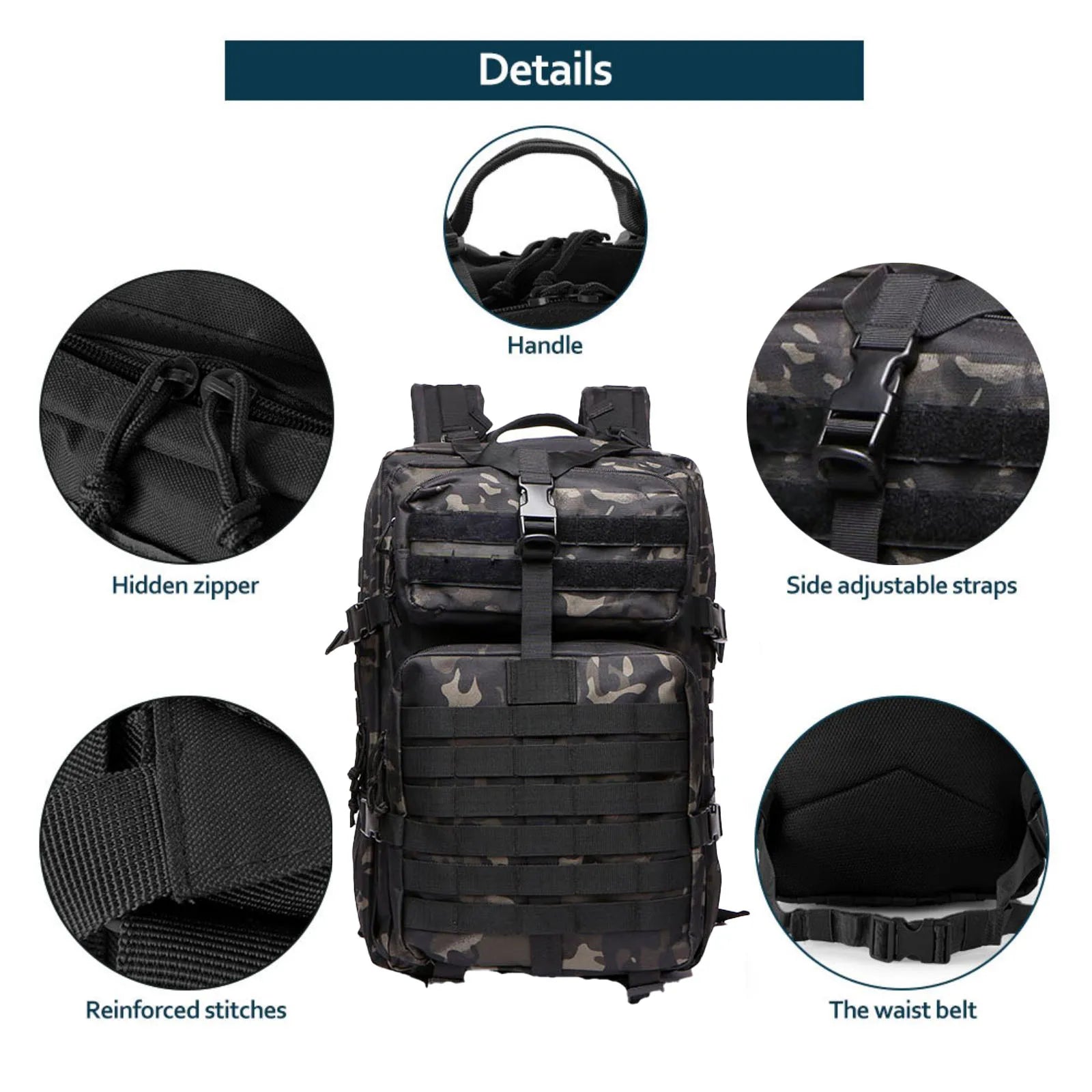 25L/50L Sturdy Nylon Waterproof Tactical Sports Trekking Fishing Hunting Camping Hiking Bag Backpack Outdoor Rucksacks - Smarsty