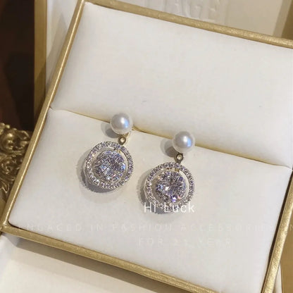 Pearl Long Earrings With Rhinestones For Wedding Fashion - Smarsty