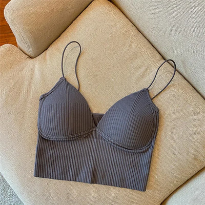 Women Crop Tops Sexy Solid Color Camisole Ice Silk Tube Top Seamless Sports Tank Top Wireless Underwear Padded Bra Bralette Vest - Smarsty
