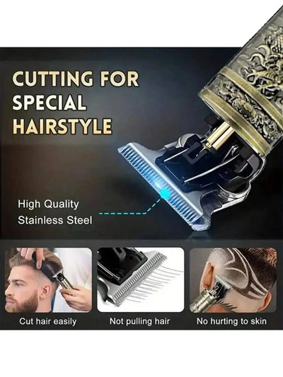 LCD Electric Hair Clipper for Men Oil Shaving Head Pusher Sculpture Shaver Rechargeable Hair Trimmer Hairdressing Set Gifts - Smarsty