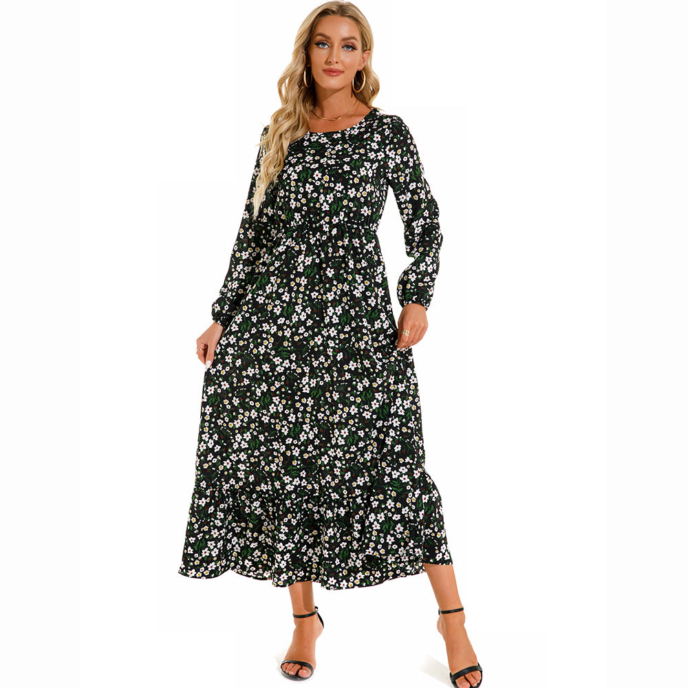 2023 Sping Summer Bohemian Women Maxi Dress Casual Long Sleeve High Waist Beach Woman Chiffon Dresses Floral Vestidoes Mujer New - Smarsty