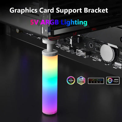 5V 3Pin ARGB Graphics Card Brace GPU Support Bracket Adjustable Telescopic Rotary Screw Aluminum Alloy for Vertical GPU Holder