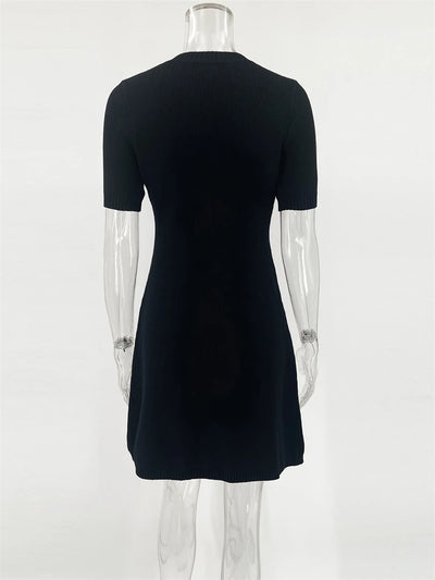 Trendix Elegant Knit Mini Dress Women Street Slim High Waist Short Sleeve Rib Sweater Dresses Vacation Bodycon Knitwear Dress - Smarsty