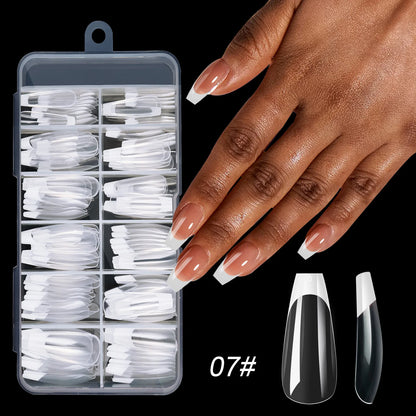 120pcs/box Acrylic French False Nails Medium Length Square Armor Full Cover Nail Tips Can Be Removable Mixed Size Press On Nails - Smarsty