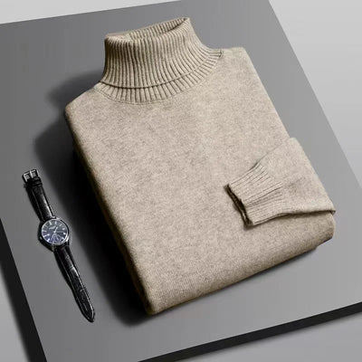 Autumn Mens High Quality Knitted Turtleneck Sweater Slim Fit Long Sleeve Anti-pilling Pullover Solid Color Trend Men Streetwea - Smarsty