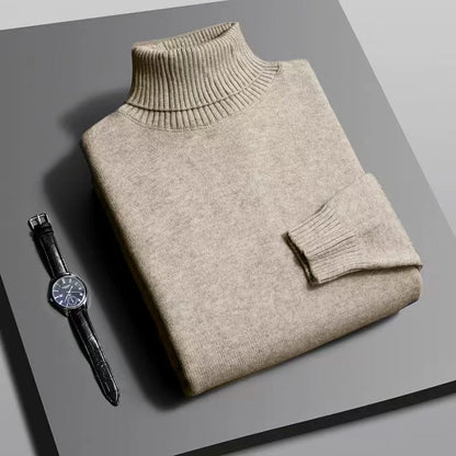 Autumn Mens High Quality Knitted Turtleneck Sweater Slim Fit Long Sleeve Anti-pilling Pullover Solid Color Trend Men Streetwea - Smarsty