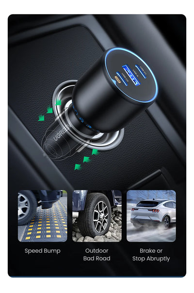 UGREEN 130W USB C Car Charger For Xiaomi iPhone 17 Samsung Galaxy S24 Laptops Tabet PD3.0 Fast Charging USB Type C Car Charger