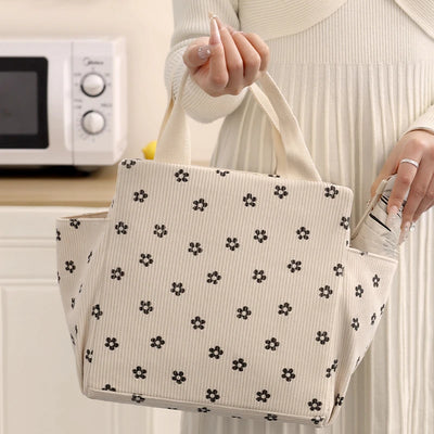 Corduroy Lunch Bag With Thermal Insulation Cooler Pack - Smarsty