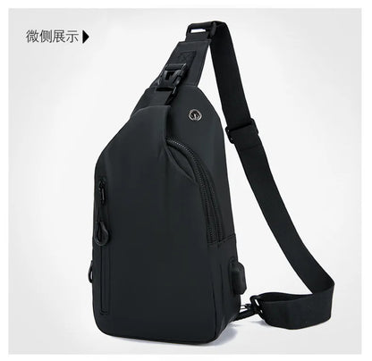 Mens Nylon Chest Bag With USB Charging Compact Crossbody - Smarsty