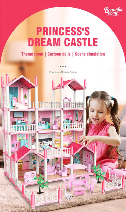 Girl Doll House Toy Children Pretend Play Dollhouse Villa Patchwork Dream Furniture Home Doll House for Kids Christmas Toy Gifts by Smarsty