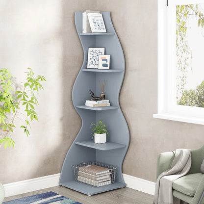 Tribesigns Corner Shelf, Modern 5-Tier Wall Corner Bookshelf, Stylish Corner Small Bookcase Storage Rack Plant Stand