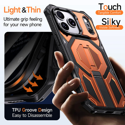 Case For iPhone 17 Air 16e 16 15 14 13 12 17 Pro Max Plus Coque For Magsafe Wireless Charging Magnetic Metal Stand Armor Cover