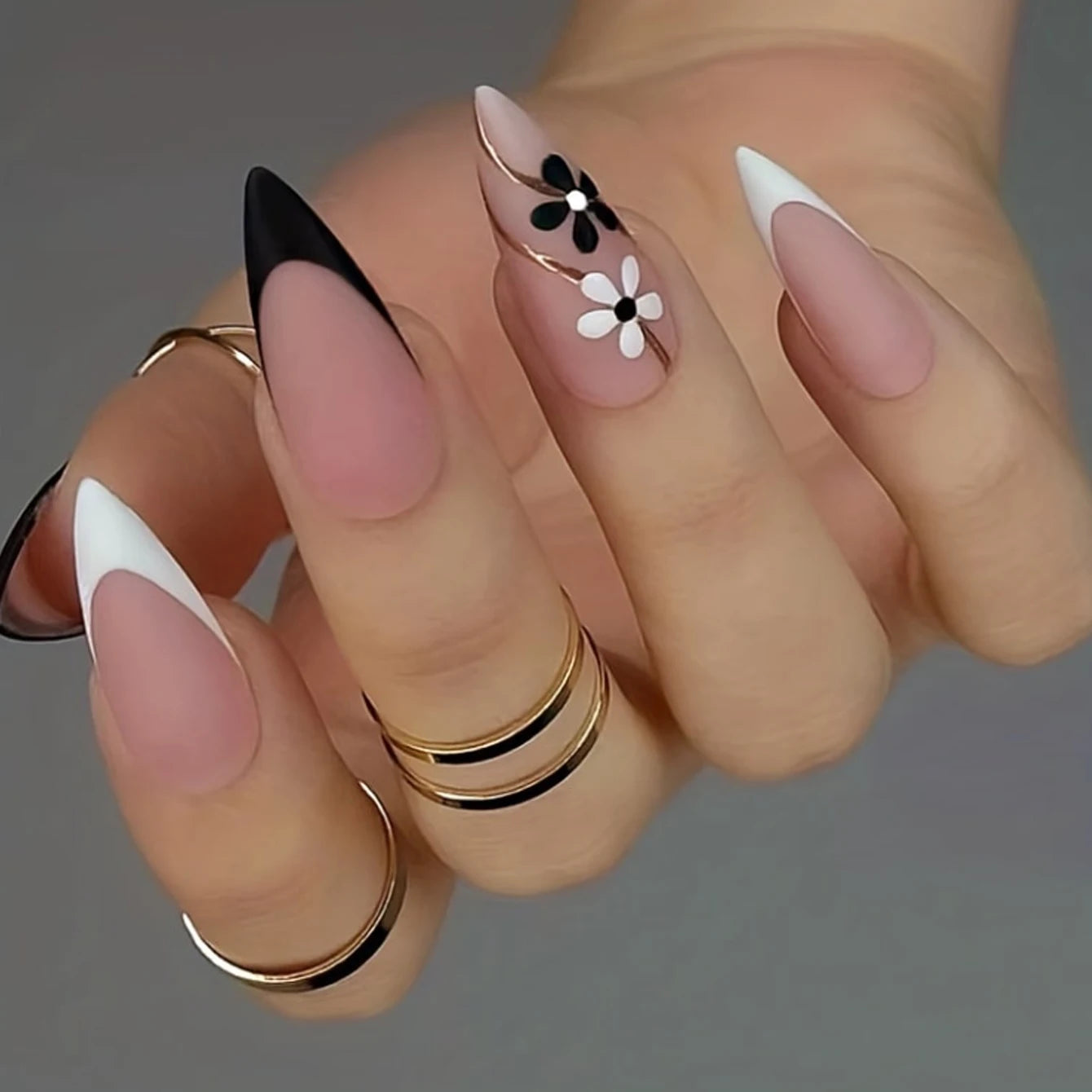 24 Piece Long Almond Press On Nails White French Tip - Smarsty