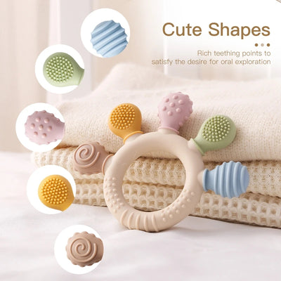 1pc Silicone Teether Baby 0 12 Months Teething Toys Teether Ring Silicone Baby Teether Toys for Toddler BPA Free Baby Toys Gifts by Smarsty